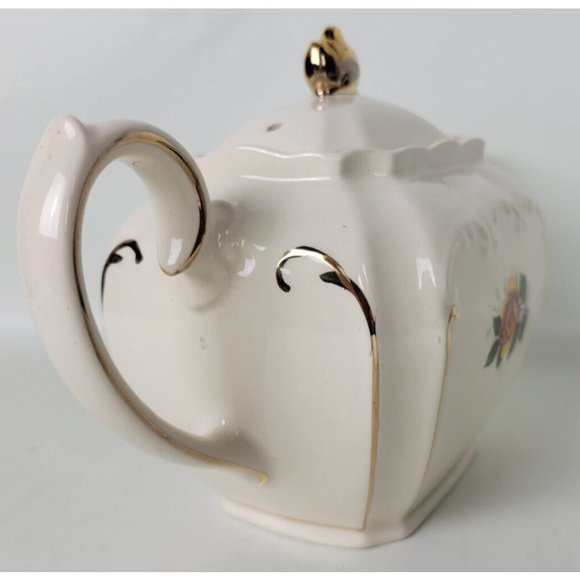 Vintage‎ Sadler England Cube Teapot Yellow Roses w. Gold Trim - Picture 7 of 15